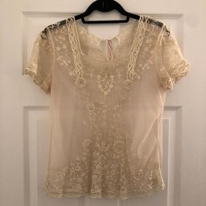Anthropologie Lace Embroidered Top in Cream